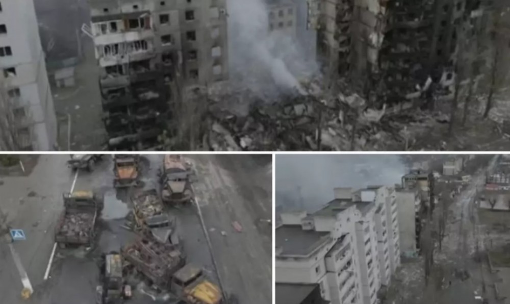 Imagini din dronă. Ce a mai rămas dintr-un oraș din regiunea Kiev, bombardat de armata rusă